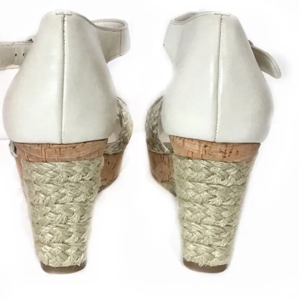 Cole Haan Wedge Sandals Nike Air Platform Silver Cream White Strappy Size 9.5